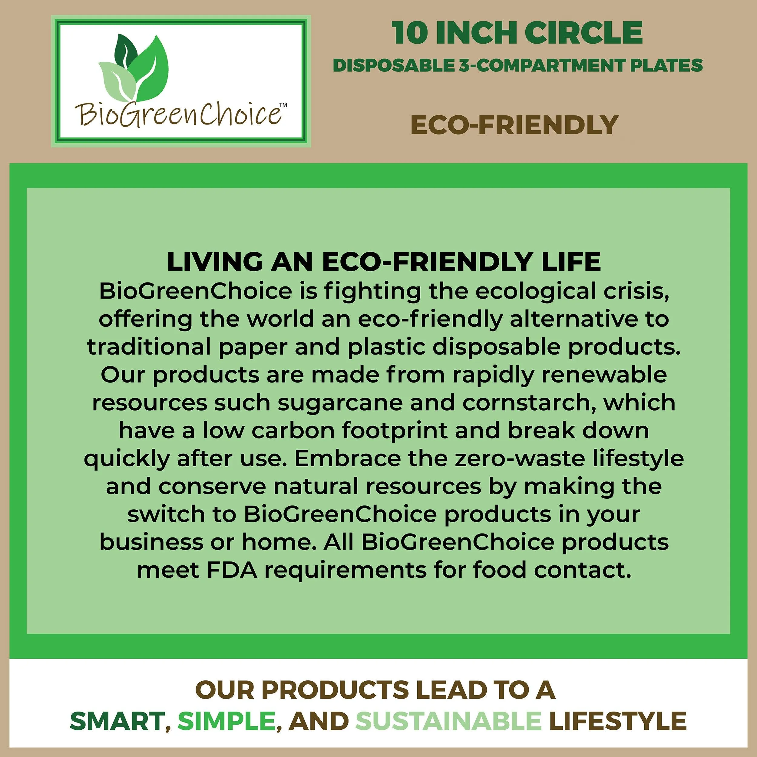 10-inch Compostable Fiber/Bagasse Three Compartment Plates