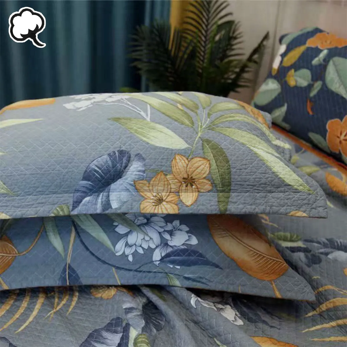 100% Cotton Coverlet Set | Embroidered Palm | Queen