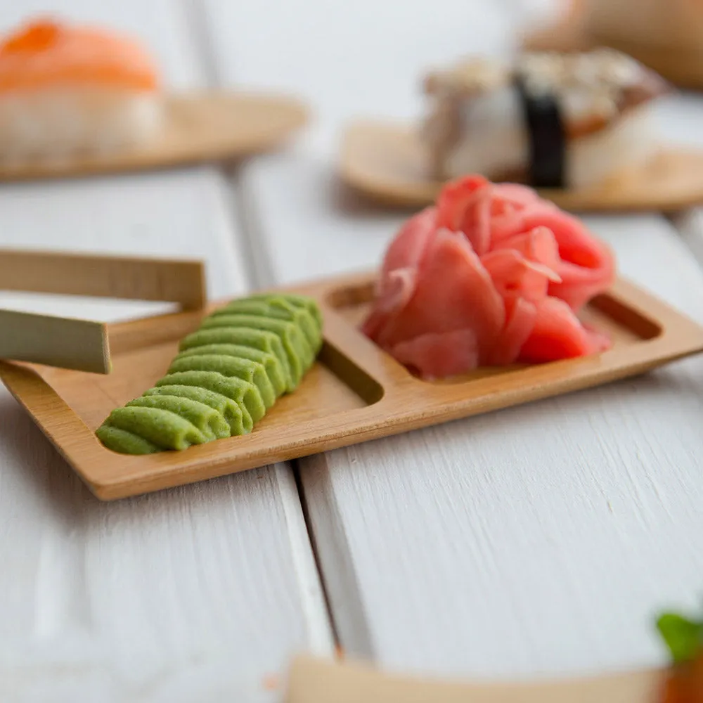 100 Rectangle Natural 4.75" Bamboo Duo Plates and 100 Natural Bamboo 3.5" Mini Spoons