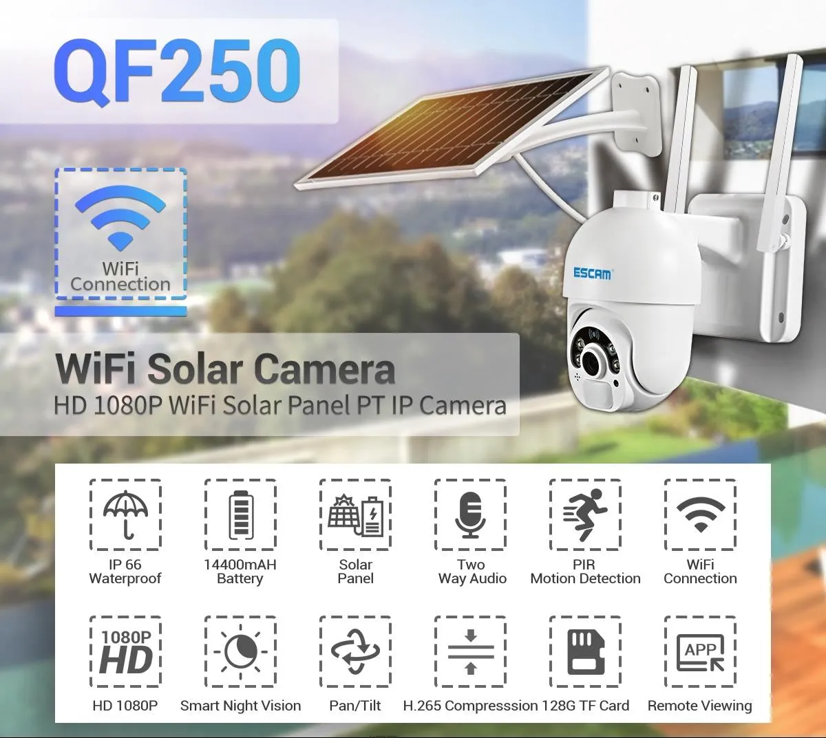 1080P Solar Wifi Camera With Motion Detection & Night Vision