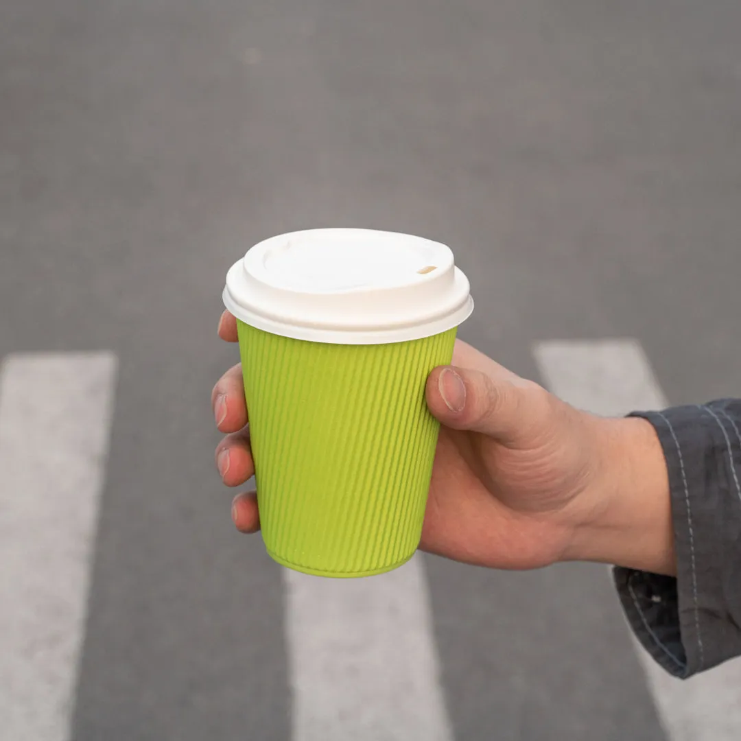 12 oz Eco Green Paper Coffee Cup - Ripple Wall - 3 1/2" x 3 1/2" x 4 1/4" - 500 count box