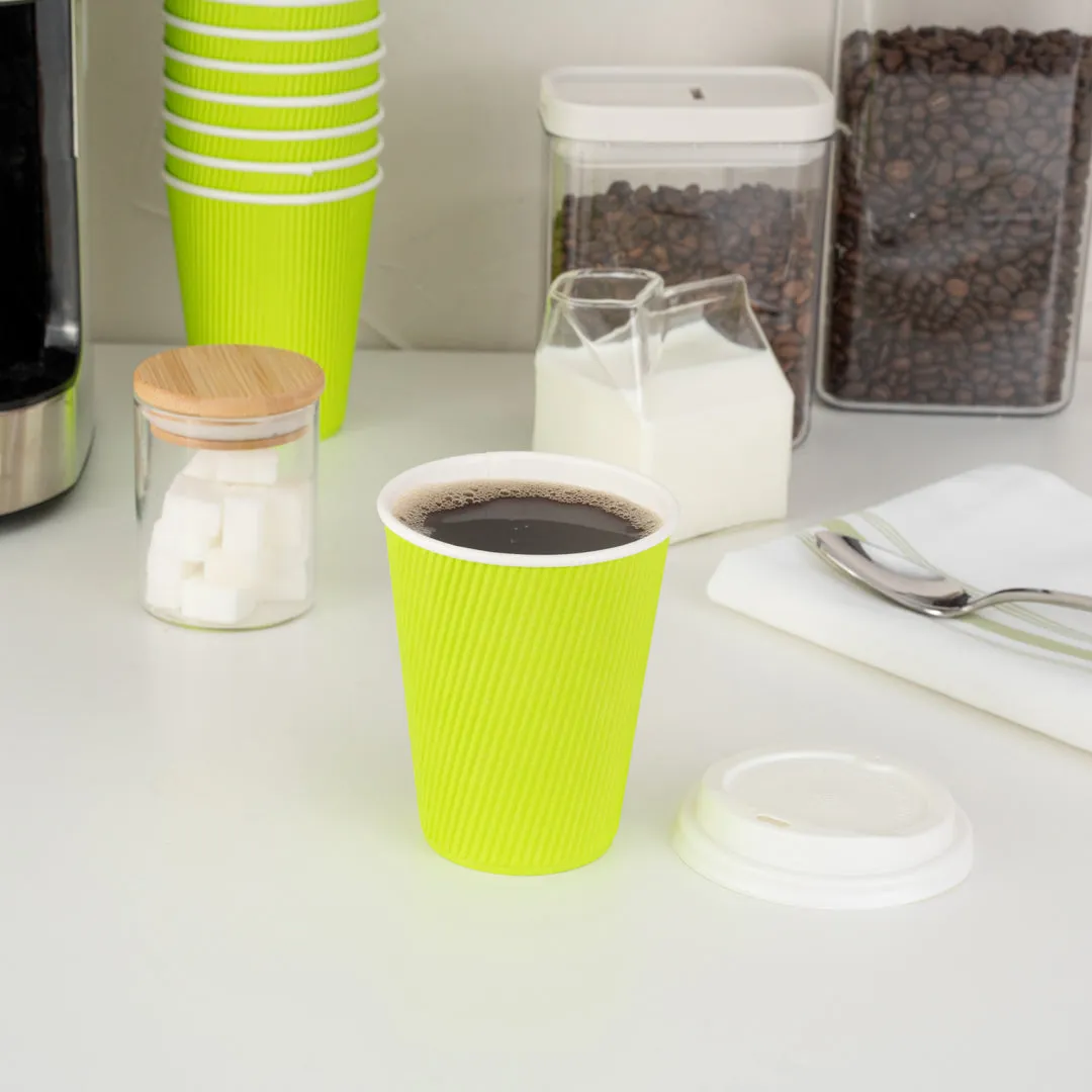 12 oz Eco Green Paper Coffee Cup - Ripple Wall - 3 1/2" x 3 1/2" x 4 1/4" - 500 count box