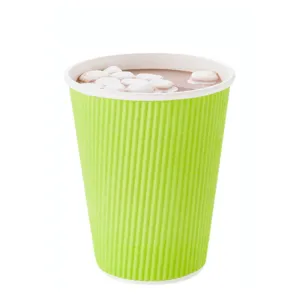 12 oz Eco Green Paper Coffee Cup - Ripple Wall - 3 1/2" x 3 1/2" x 4 1/4" - 500 count box
