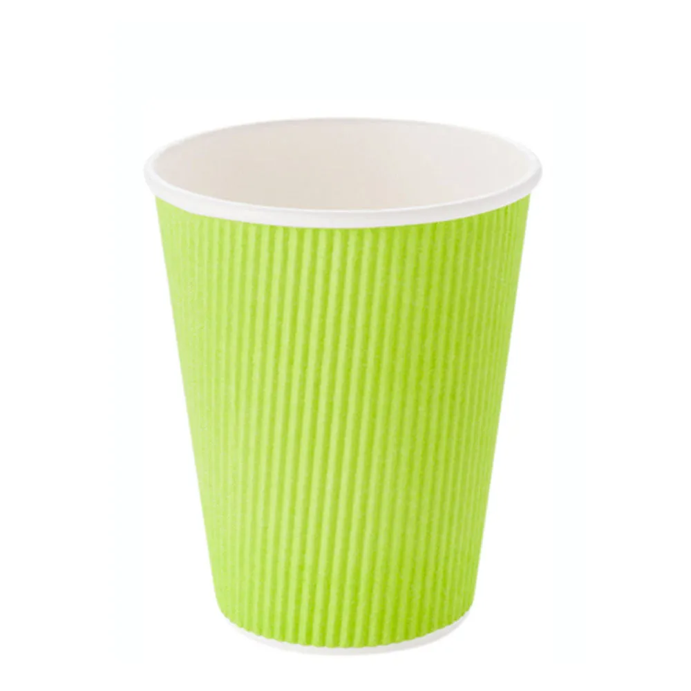 12 oz Eco Green Paper Coffee Cup - Ripple Wall - 3 1/2" x 3 1/2" x 4 1/4" - 500 count box
