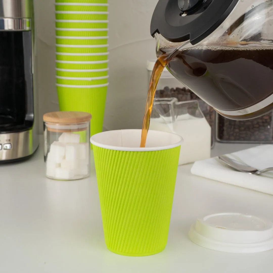 12 oz Eco Green Paper Coffee Cup - Ripple Wall - 3 1/2" x 3 1/2" x 4 1/4" - 500 count box