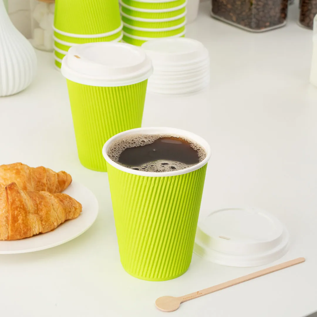12 oz Eco Green Paper Coffee Cup - Ripple Wall - 3 1/2" x 3 1/2" x 4 1/4" - 500 count box