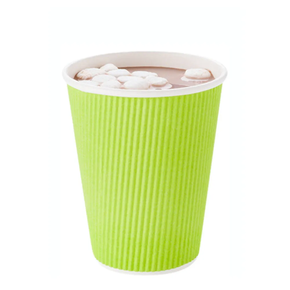 12 oz Eco Green Paper Coffee Cup - Ripple Wall - 3 1/2" x 3 1/2" x 4 1/4" - 500 count box