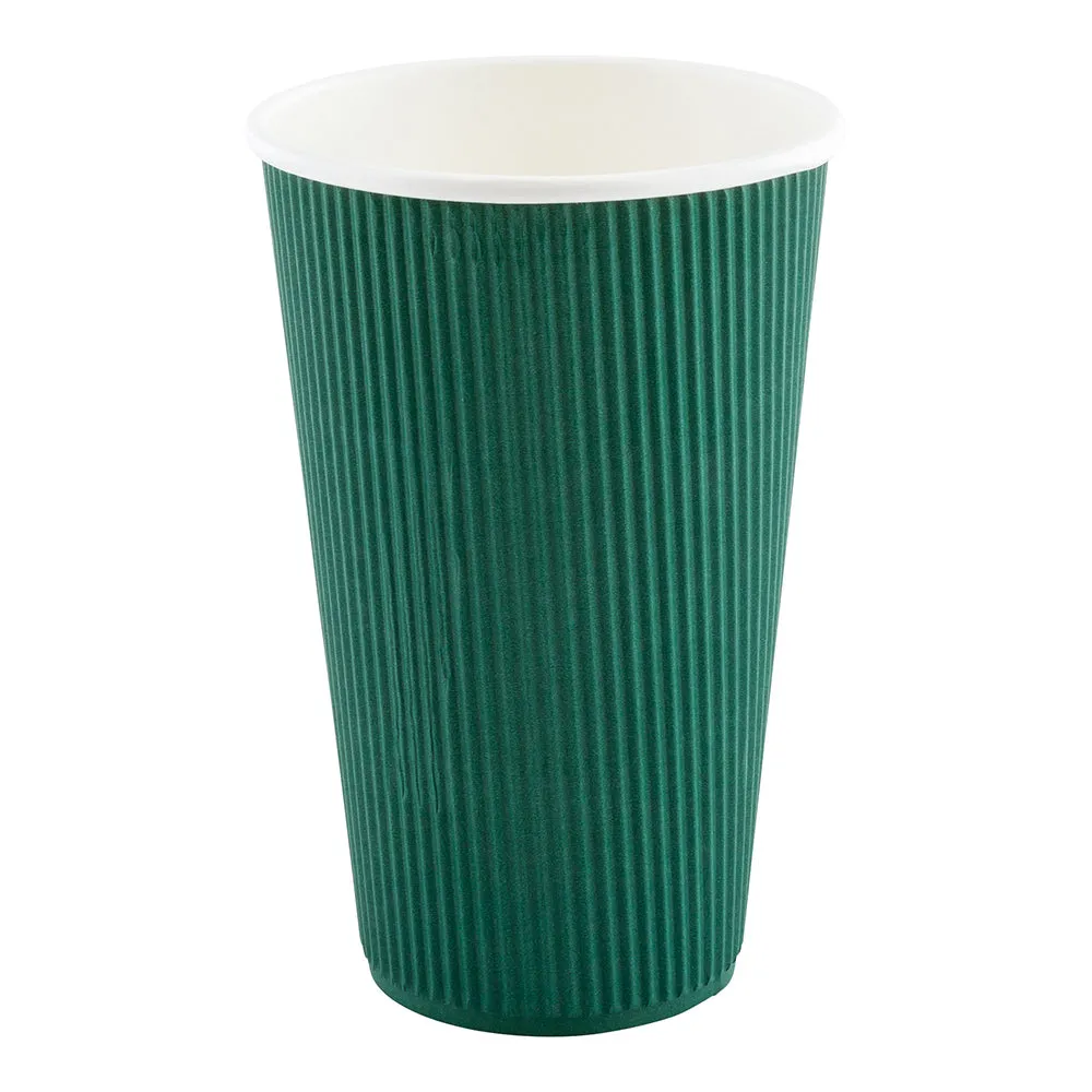 16 oz Forest Green Paper Coffee Cup - Ripple Wall - 3 1/2" x 3 1/2" x 5 1/2" - 25 count box