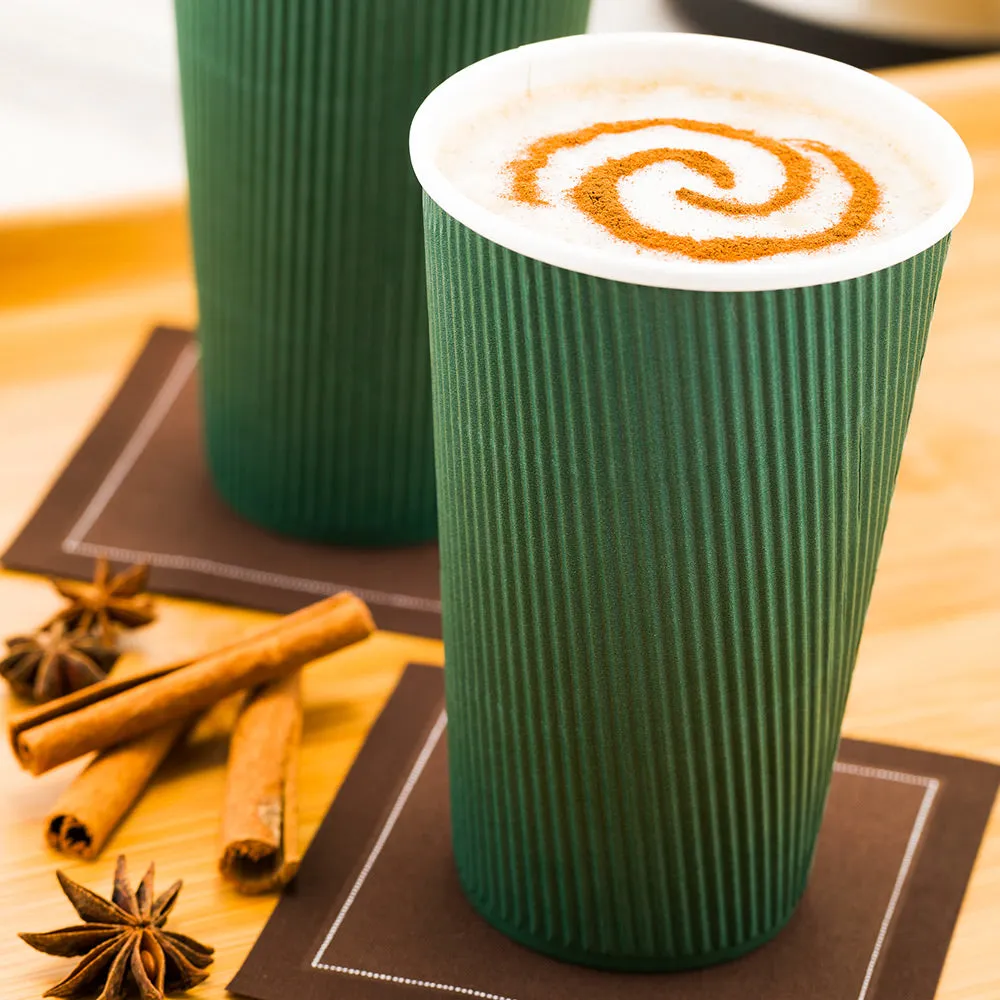 16 oz Forest Green Paper Coffee Cup - Ripple Wall - 3 1/2" x 3 1/2" x 5 1/2" - 25 count box