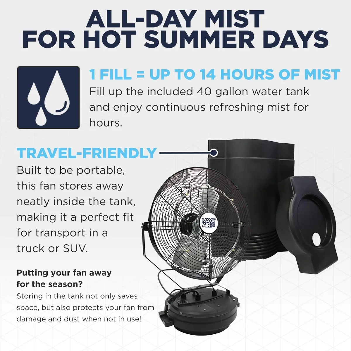 18 In. 3-Speed Misting Fan with 40 Gal. Tank