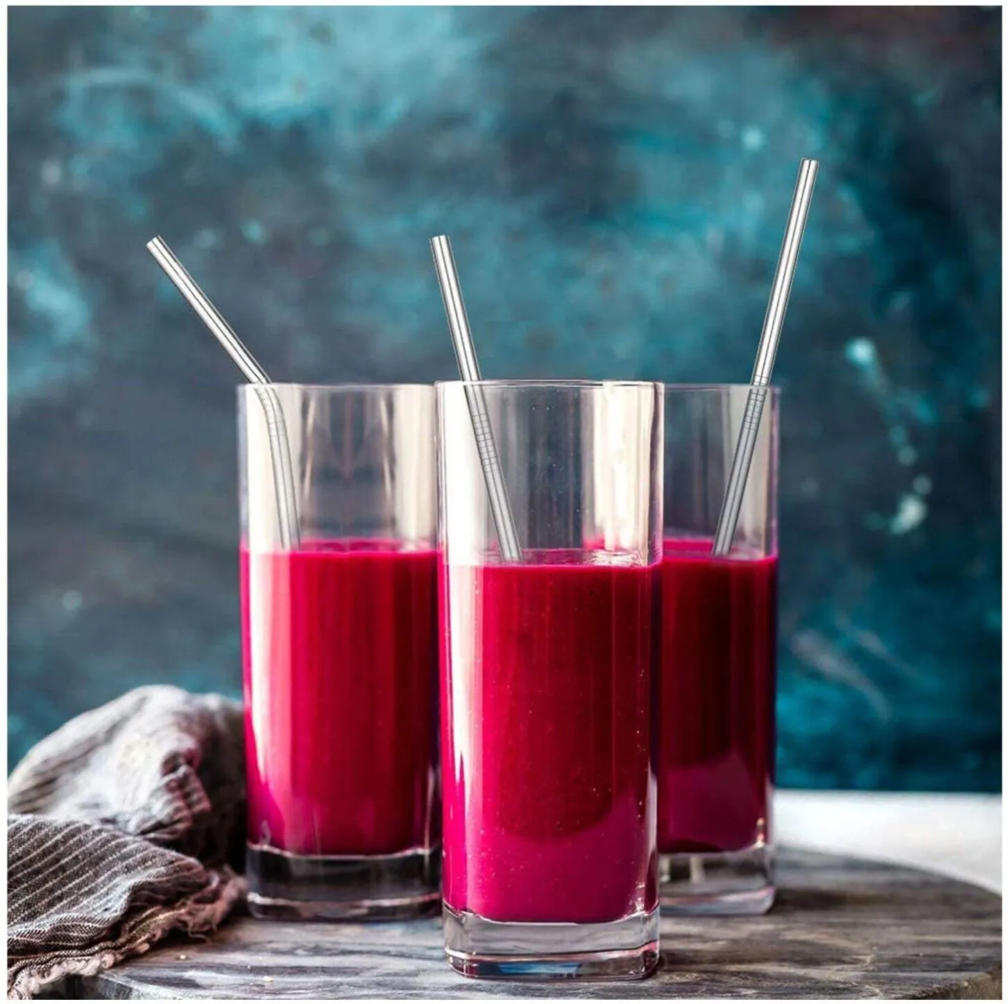 (2 Pack) Stainless Steel Metal Reusable Cocktail Drinking Straws Cleaner Brush Set