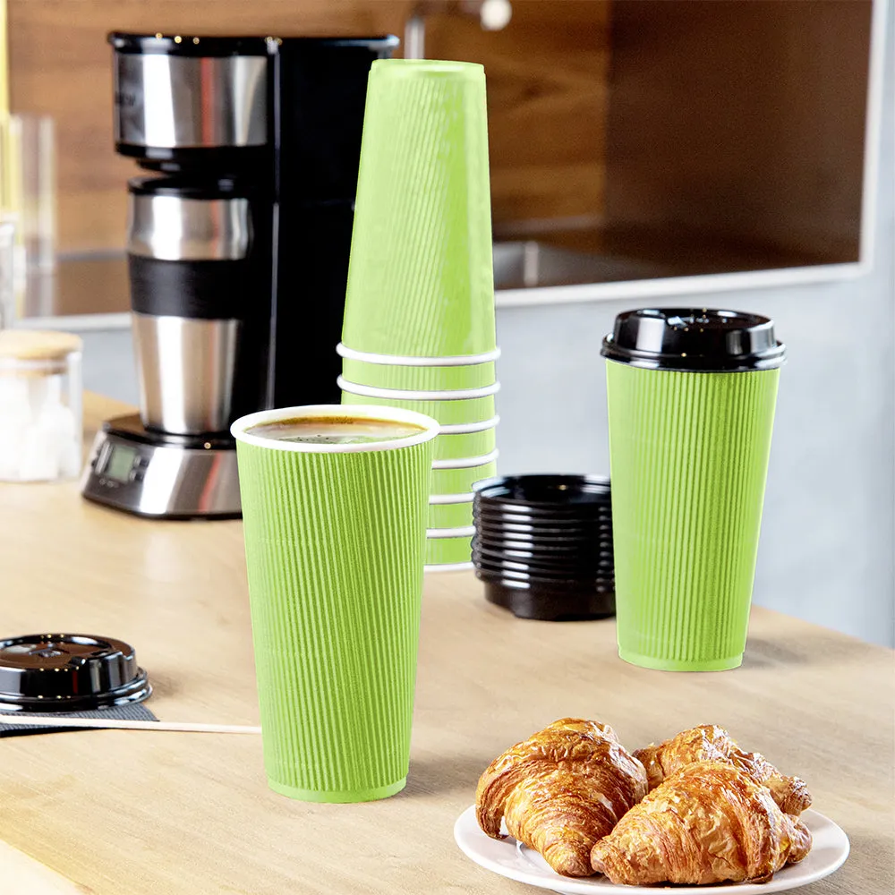 20 oz Eco Green Paper Coffee Cup - Ripple Wall - 3 1/2" x 3 1/2" x 6 1/4" - 250 count box