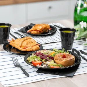 [25 sets] Black Party Dinnerware Set | Plate, Cup, Fork, Knife, Spoon, Napkin