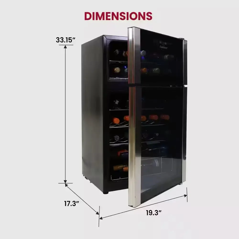 29 Bottle Dual Zone Wine Cooler, Black, 3 Cu. Ft.. (86L) Freestanding Wine Fridge