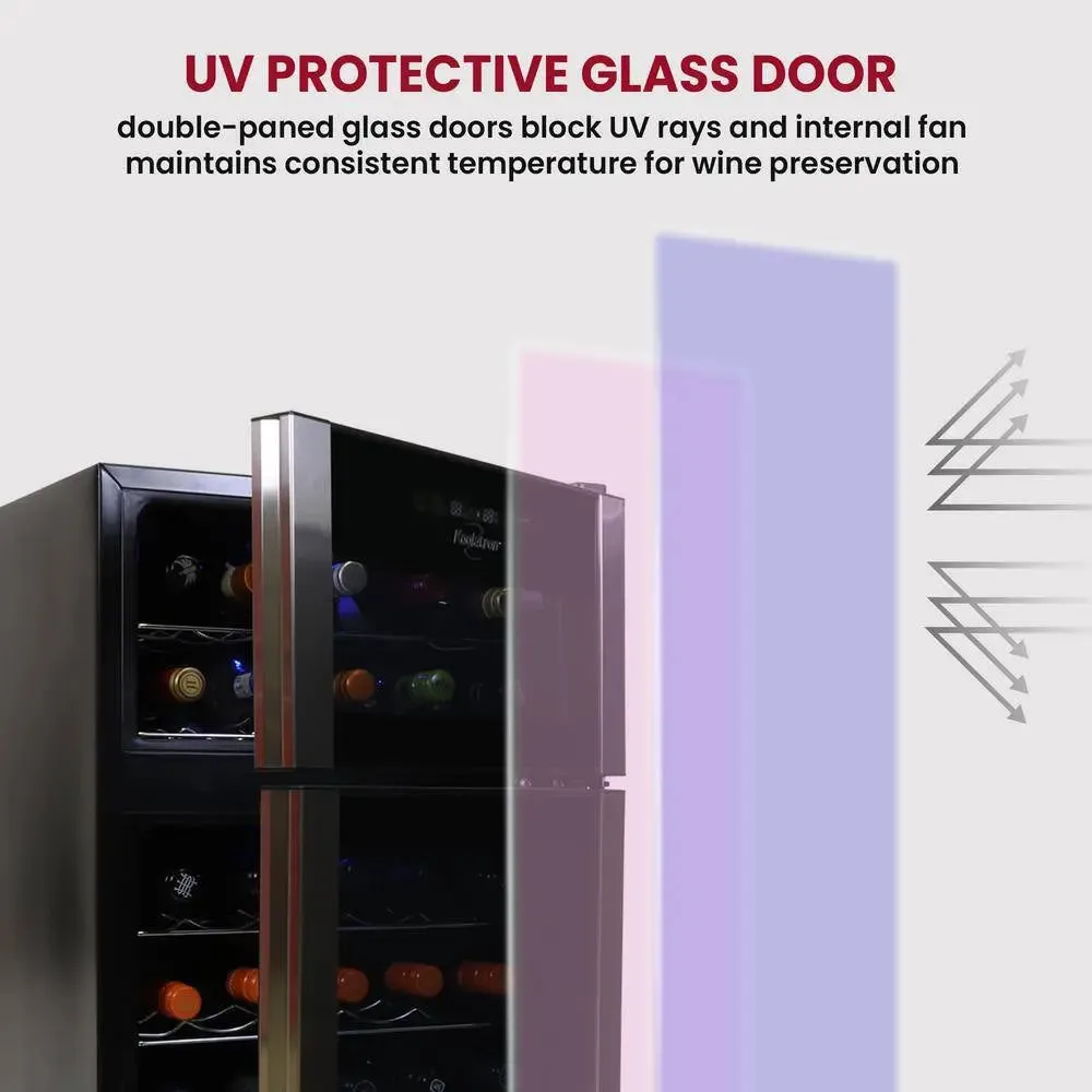29 Bottle Dual Zone Wine Cooler, Black, 3 Cu. Ft.. (86L) Freestanding Wine Fridge