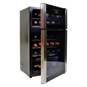 29 Bottle Dual Zone Wine Cooler, Black, 3 Cu. Ft.. (86L) Freestanding Wine Fridge