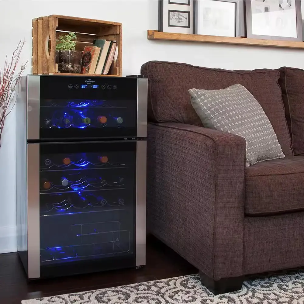 29 Bottle Dual Zone Wine Cooler, Black, 3 Cu. Ft.. (86L) Freestanding Wine Fridge
