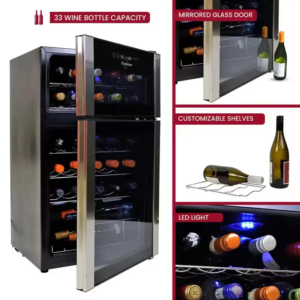29 Bottle Dual Zone Wine Cooler, Black, 3 Cu. Ft.. (86L) Freestanding Wine Fridge