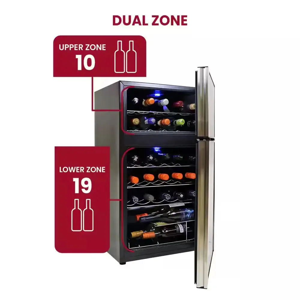 29 Bottle Dual Zone Wine Cooler, Black, 3 Cu. Ft.. (86L) Freestanding Wine Fridge