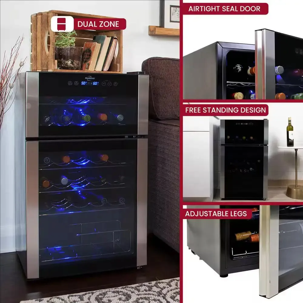 29 Bottle Dual Zone Wine Cooler, Black, 3 Cu. Ft.. (86L) Freestanding Wine Fridge