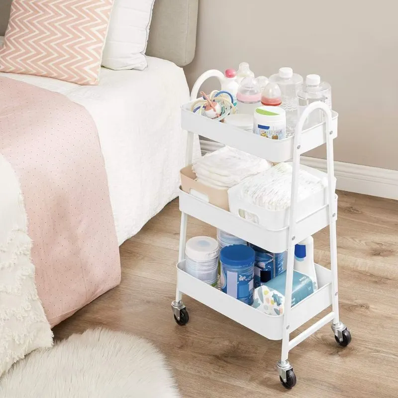 3-Tier Rolling Storage Trolley Metal White