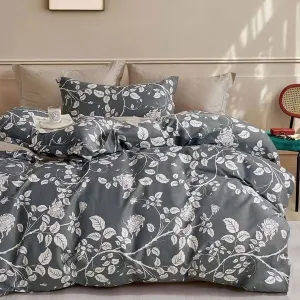 300TC Gardenia Charcoal Reversible Cotton Quilt Cover Set | Queen