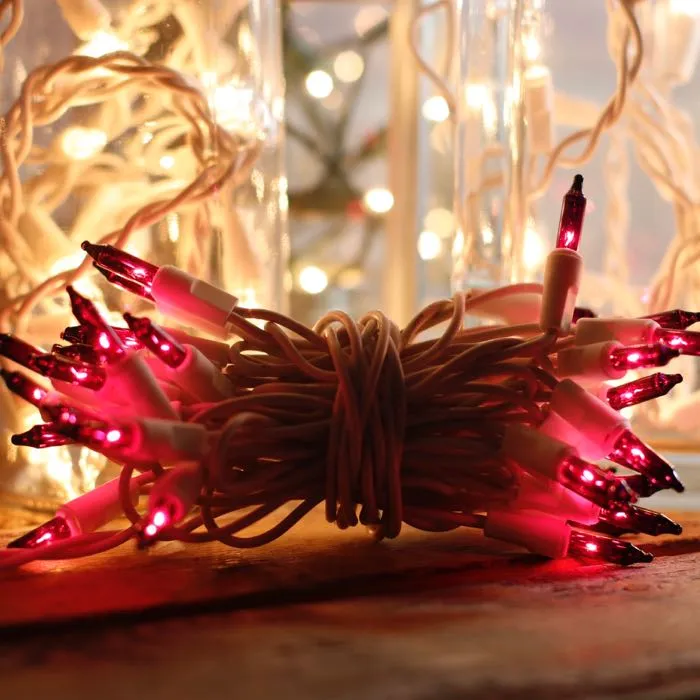 35-bulb Purple Glass Craft Lights, White Wire