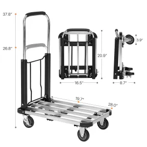 4-Wheeled Folding Hand Truck w/ Telescoping Base - Black/Silver