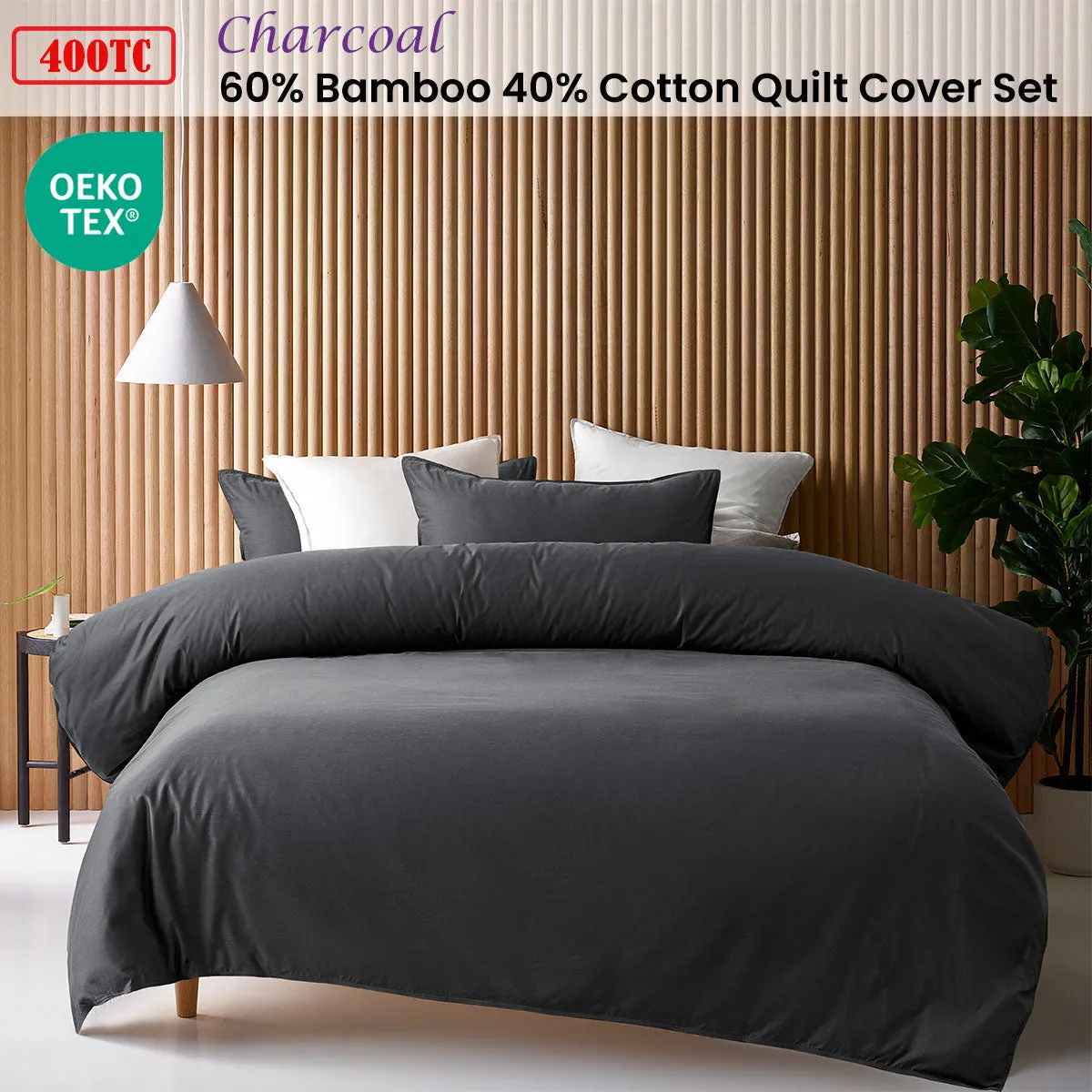 400TC Charcoal Bamboo Cotton Double Stitched Quilt Cover Set | Single