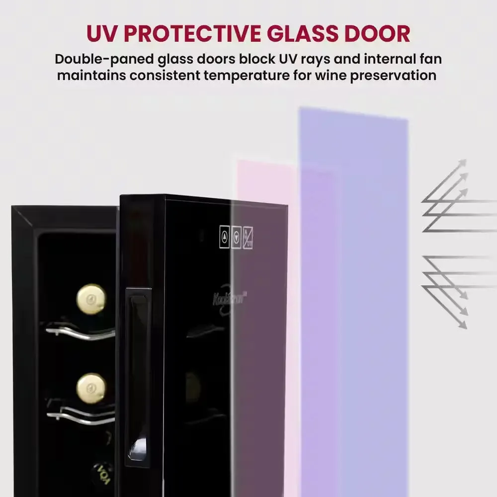 6 Bottle Wine Cooler, Black, 0.65 Cu. Ft.. (16L) Freestanding Thermoelectric Wine Fridge