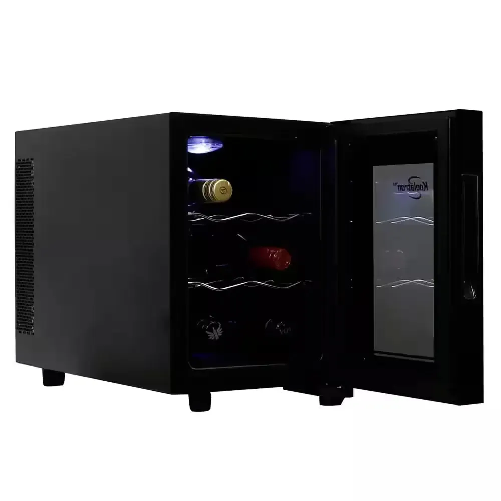 6 Bottle Wine Cooler, Black, 0.65 Cu. Ft.. (16L) Freestanding Thermoelectric Wine Fridge