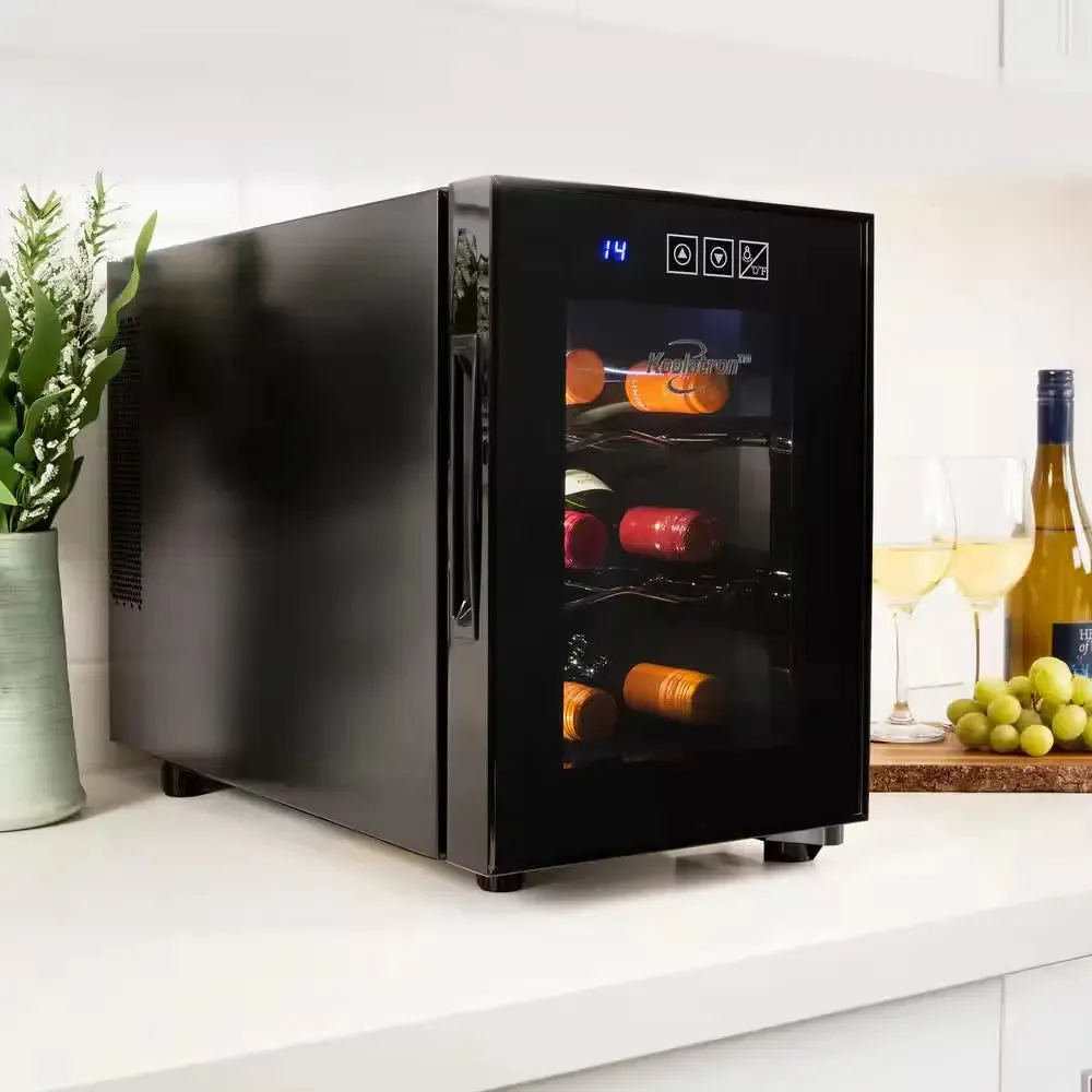 6 Bottle Wine Cooler, Black, 0.65 Cu. Ft.. (16L) Freestanding Thermoelectric Wine Fridge