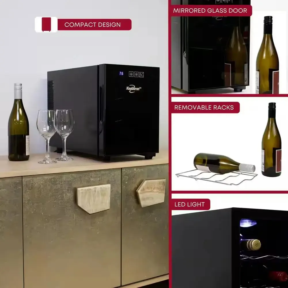 6 Bottle Wine Cooler, Black, 0.65 Cu. Ft.. (16L) Freestanding Thermoelectric Wine Fridge