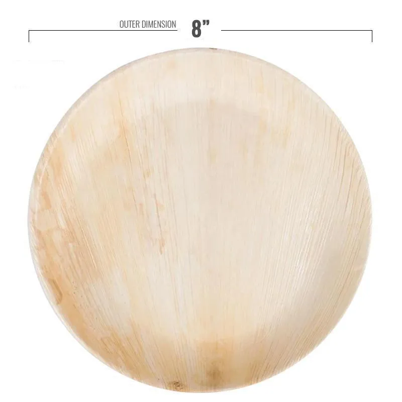 8" Round Palm Leaf Disposable Eco Friendly  Salad Plates