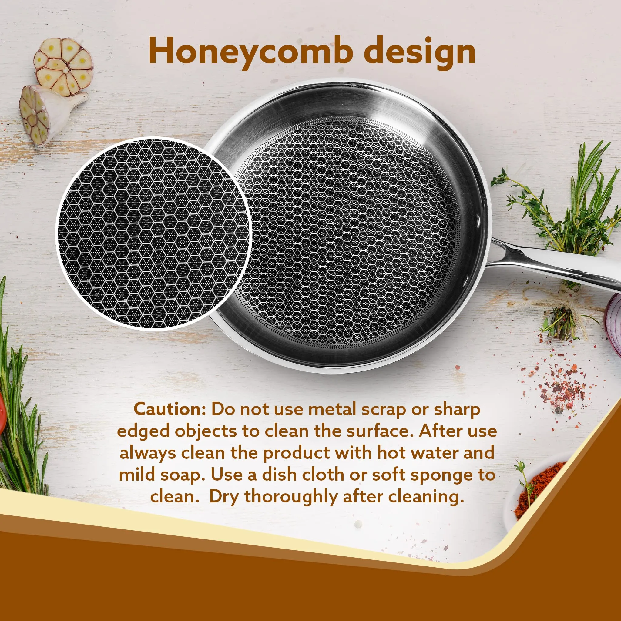 AGARO Royal Honey Comb Frying Pan, 1L Capacity, 22 cm Diameter, Tri-Ply Steel with Honey Comb, Riveted Handle, Food Safe & PFOA Free, Gas & Induction Compatible, Cooking, Frying, Servinf, Silver