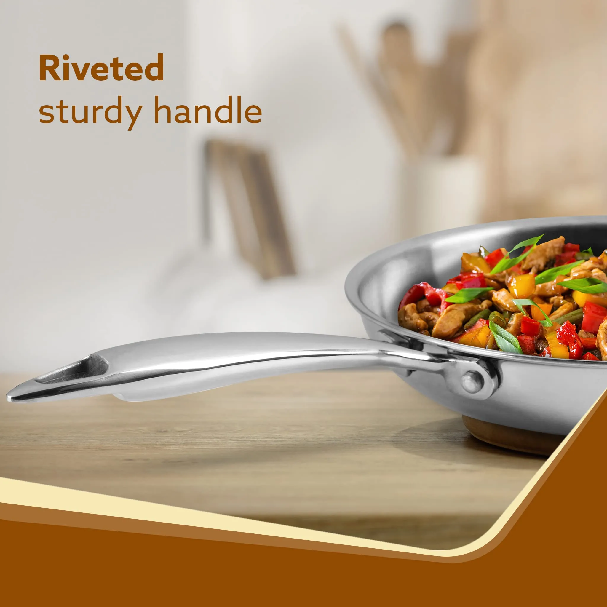 AGARO Royal Honey Comb Frying Pan, 1L Capacity, 22 cm Diameter, Tri-Ply Steel with Honey Comb, Riveted Handle, Food Safe & PFOA Free, Gas & Induction Compatible, Cooking, Frying, Servinf, Silver