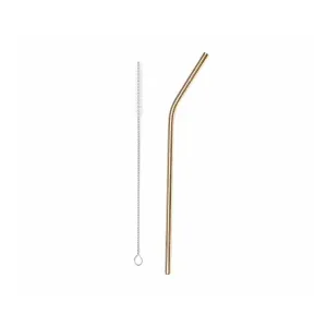 Aqua Stainless Steel Curved Straws Gold with Brush 6pcs
