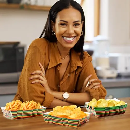 AsodSway Kwanzaa American Food Trays, 50 American Black Celebration Activities Paper Food Trays Snack Holder Trays Disposable Popcorn Assembled Food Container Stands Black History Month Party Supplies