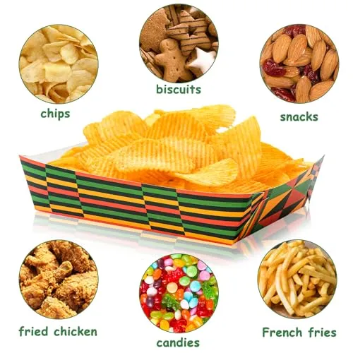 AsodSway Kwanzaa American Food Trays, 50 American Black Celebration Activities Paper Food Trays Snack Holder Trays Disposable Popcorn Assembled Food Container Stands Black History Month Party Supplies