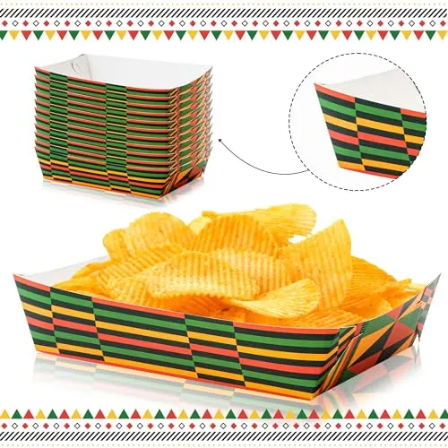 AsodSway Kwanzaa American Food Trays, 50 American Black Celebration Activities Paper Food Trays Snack Holder Trays Disposable Popcorn Assembled Food Container Stands Black History Month Party Supplies