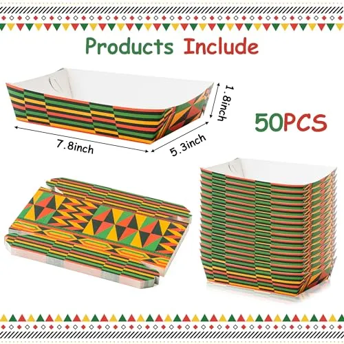 AsodSway Kwanzaa American Food Trays, 50 American Black Celebration Activities Paper Food Trays Snack Holder Trays Disposable Popcorn Assembled Food Container Stands Black History Month Party Supplies
