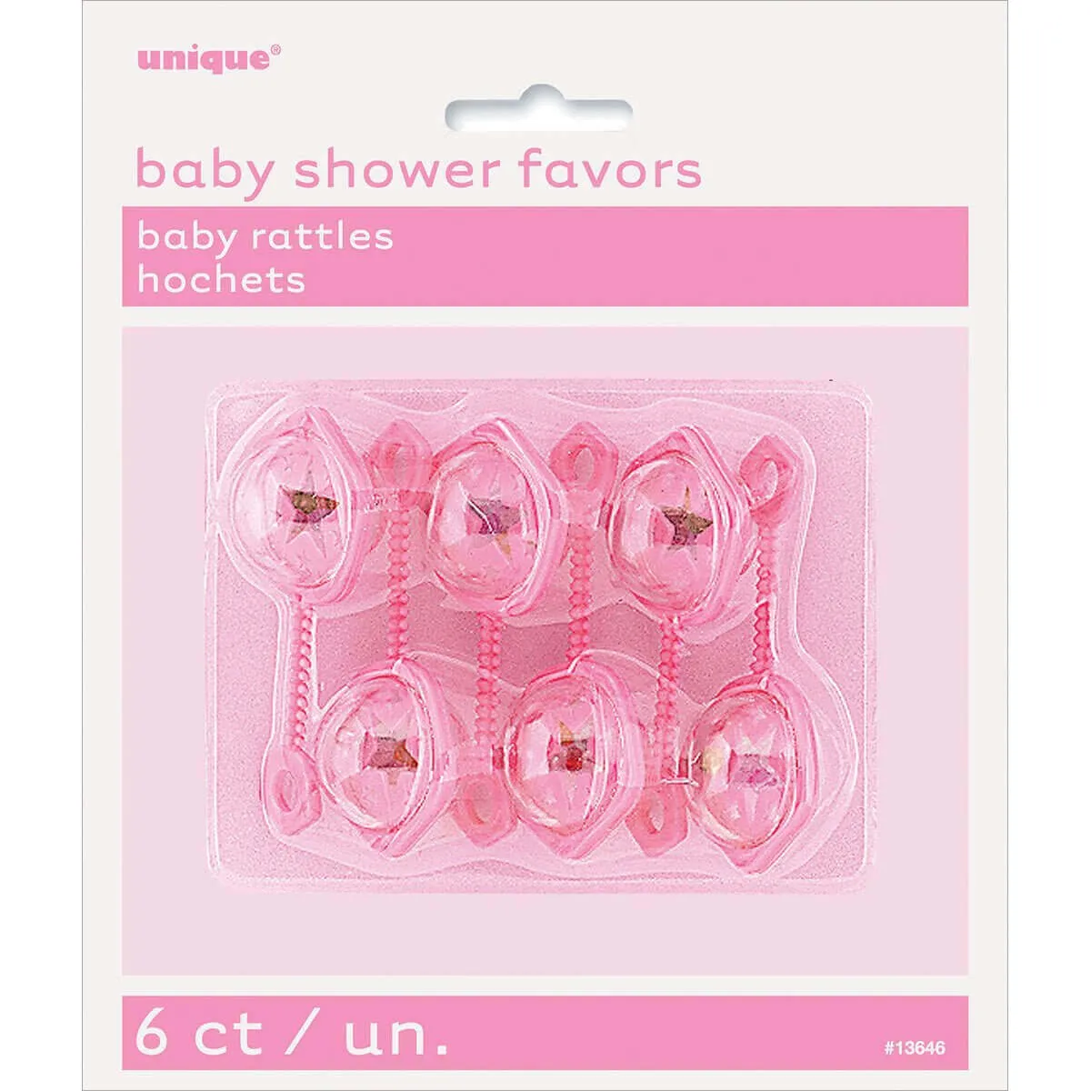 Baby Shower - 2.5'' Pink Plastic Baby Rattle