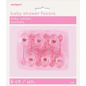 Baby Shower - 2.5'' Pink Plastic Baby Rattle