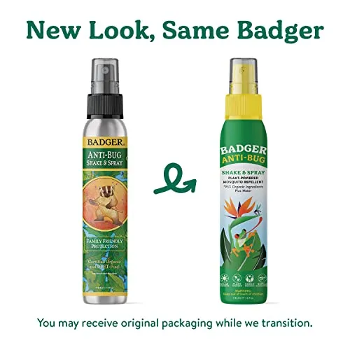 Badger Bug Spray, Organic Deet Free Mosquito Repellent with Citronella & Lemongrass, Natural Spray for People, Family Friendly Repellent, 4 fl oz (2 Pack)