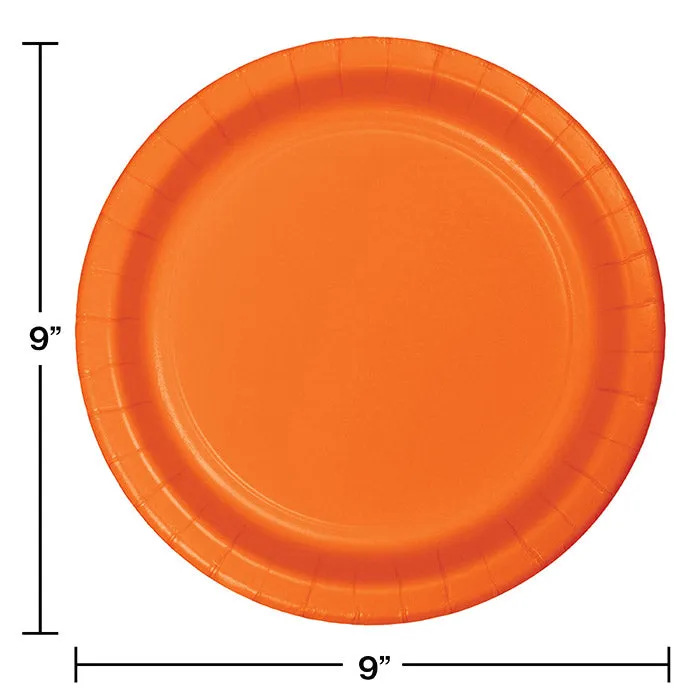Bulk Sunkissed Orange Value Friendly 8.75 inch Paper Dinner Plates (96 per Case)