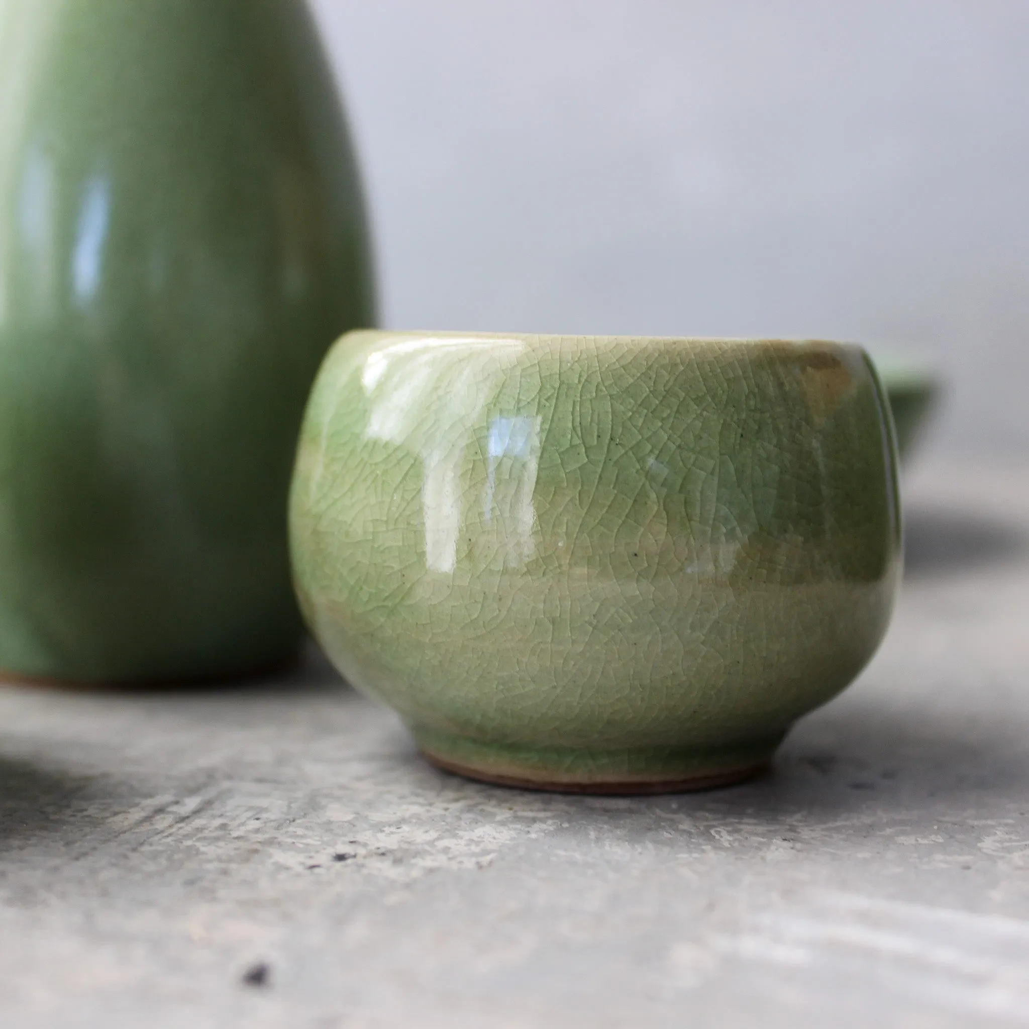 Celadon Sake Bottle & Cups