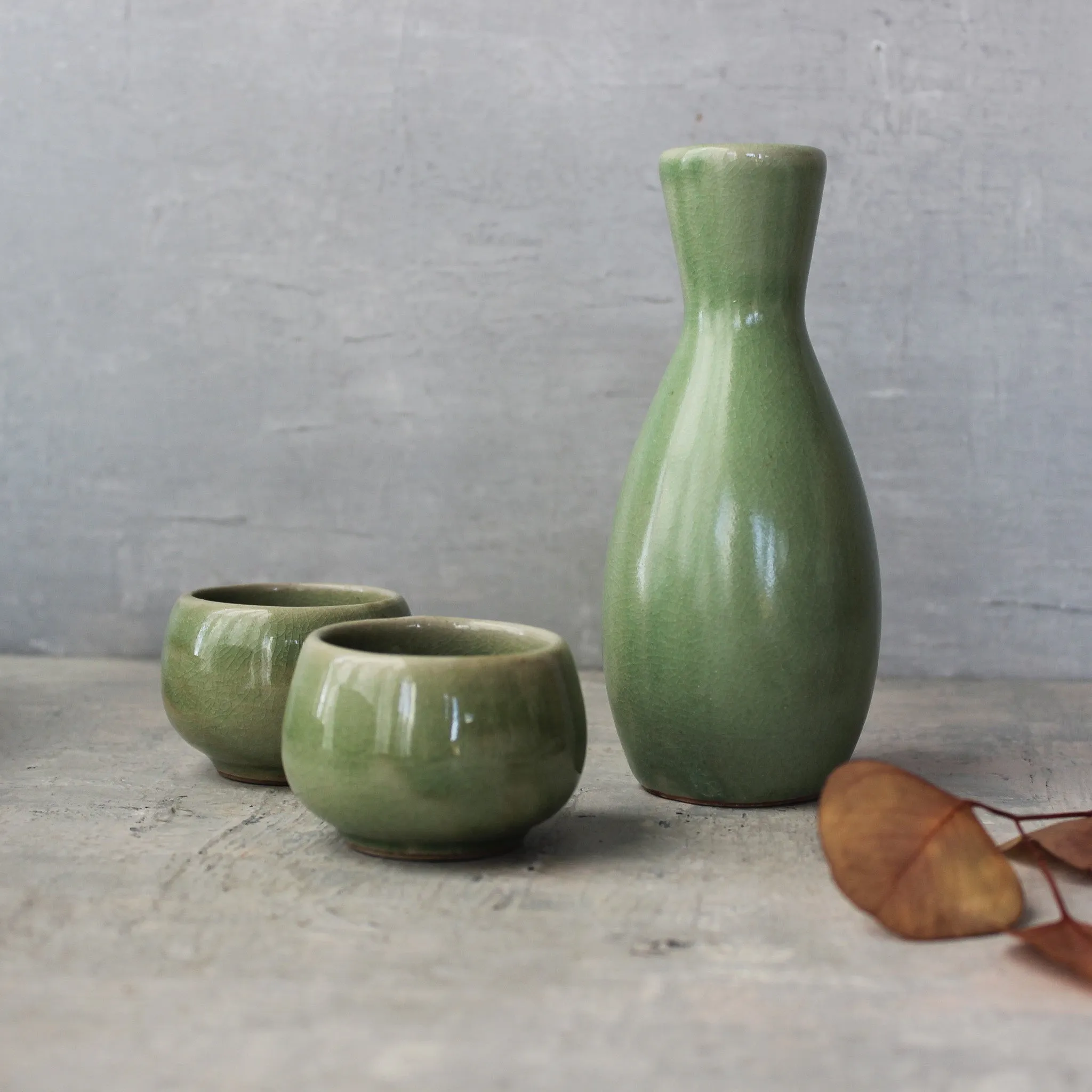 Celadon Sake Bottle & Cups