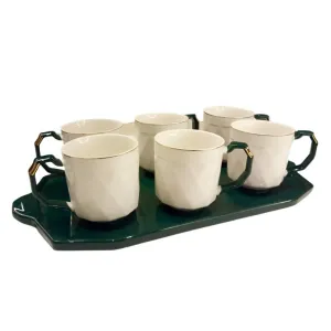 Ceramic Serving Tea Cup With Tray (Set of 6) Green