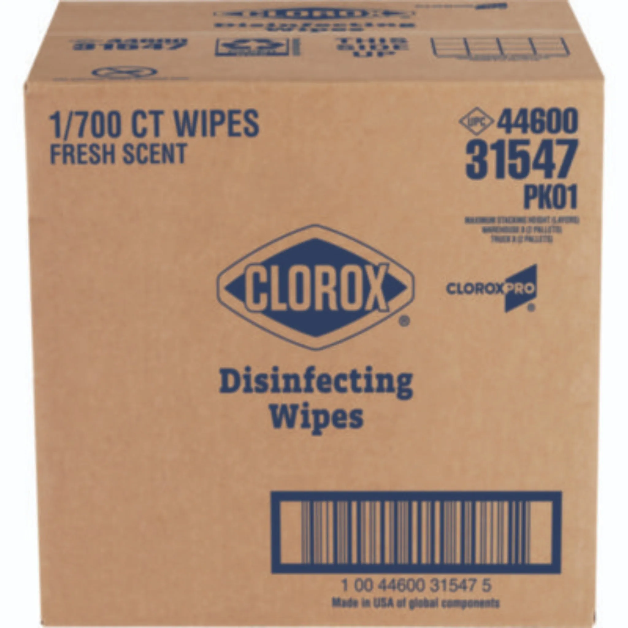 CLOROX SALES CO. CLO31547 Disinfecting Wipes, 1-Ply, 7 x 8, Fresh Scent, White, 700/Bucket, Carton of 1