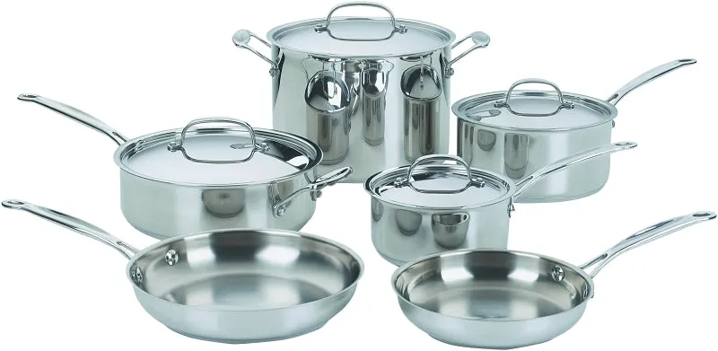 Cuisinart Chef's Classic 77-10 Cookware Set, Stainless Steel, Polished Mirror, 10-Piece :EA: QUANTITY: 1